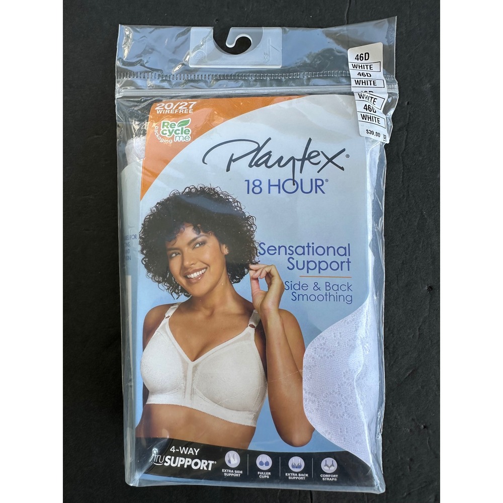 Playtex 18 Hour Sensational Support Wirefree Bra 20/27 White 46D NIP